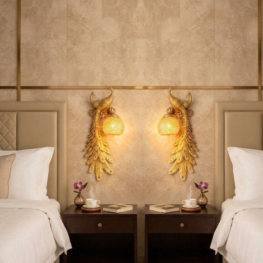 Double Peacock Golden Wall Lights