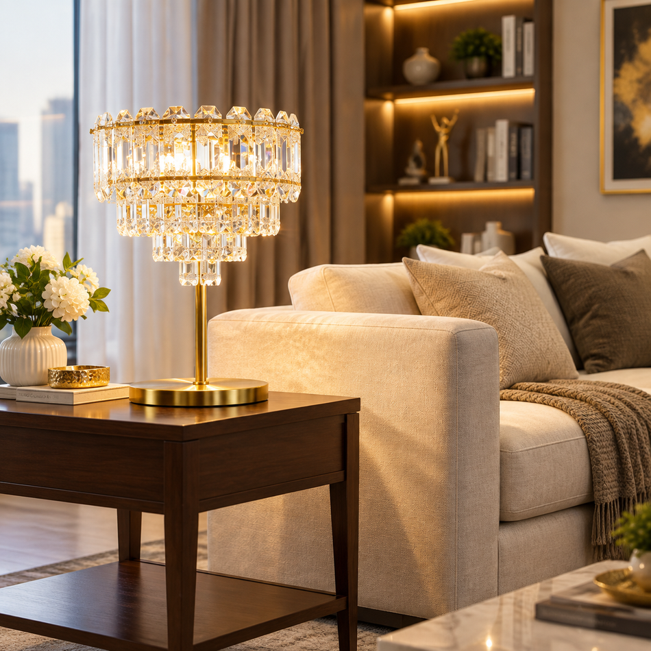 Luxury Crystal Table Lamp with Gold Finish