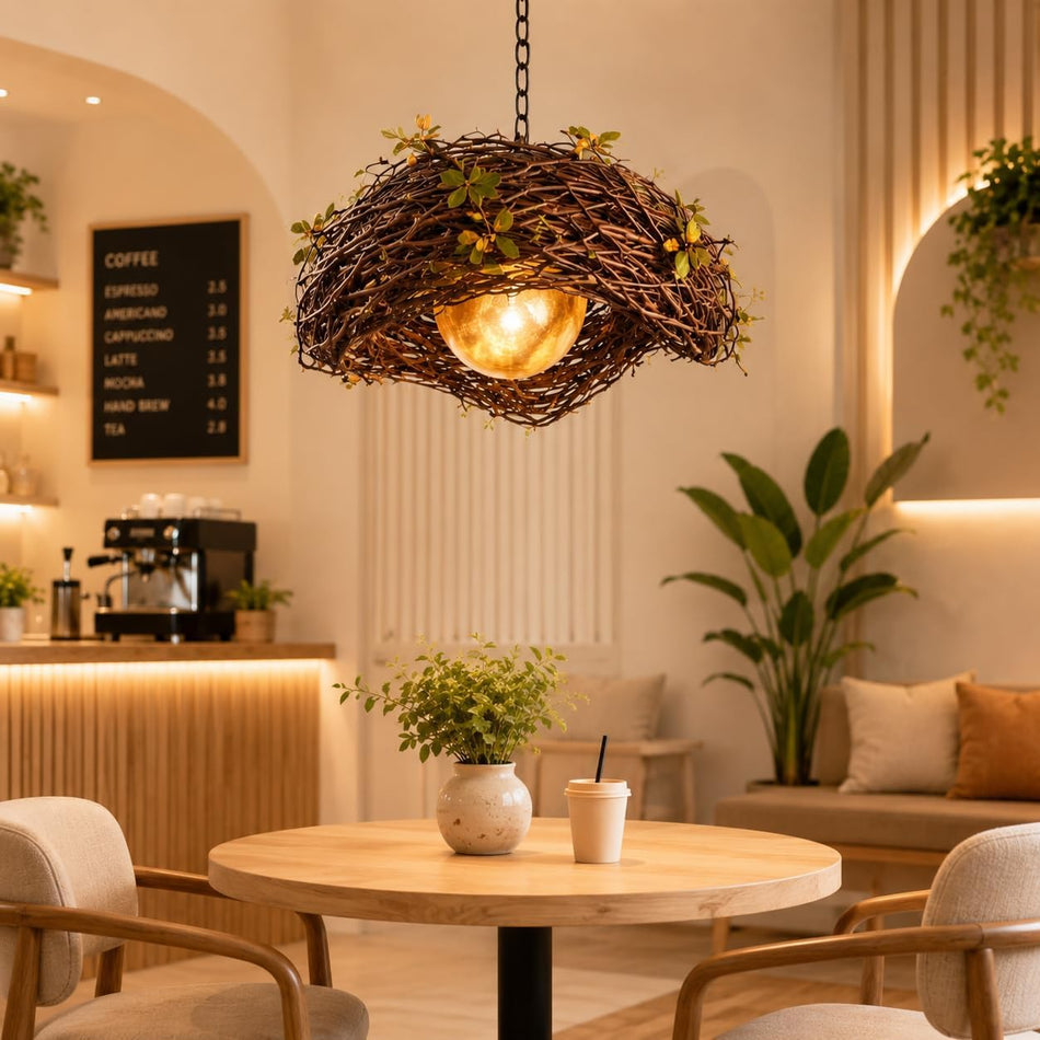 Rustic Botanical Woven Pendant Light
