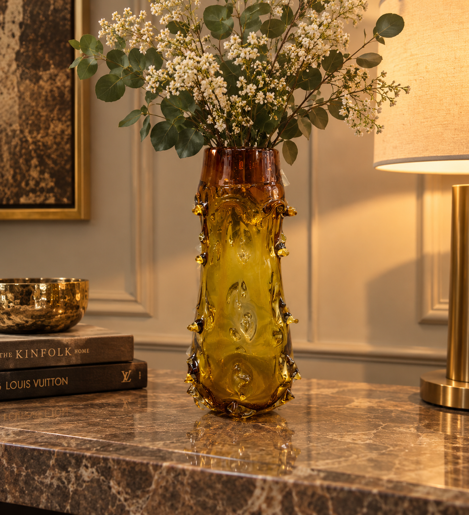 Amber Textured Glass Flower Vase