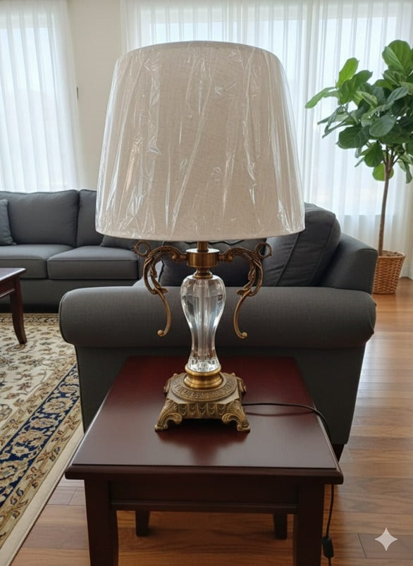 Elegant Vintage Brass & Glass Table Lamp