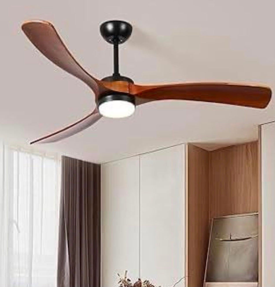 Black & Wooden Modern Ceiling Fan with LED Light
