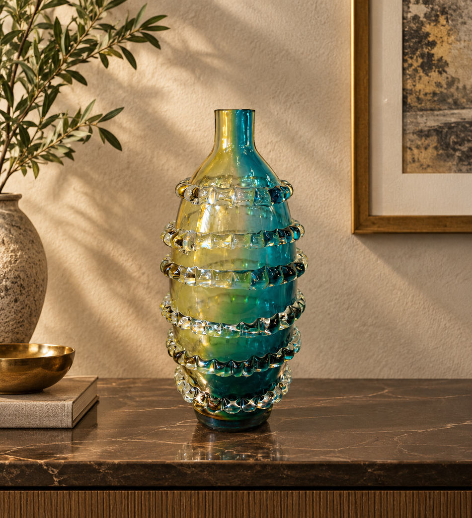 Modern Textured Dual-Tone Glass Decorative Vase