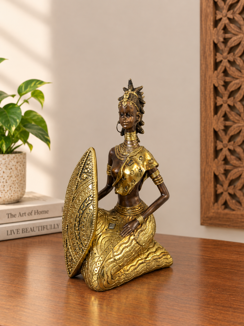 African Kneeling Tribal Woman Figurine
