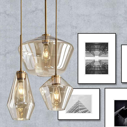 3 Light Amber Glass Pendant Light