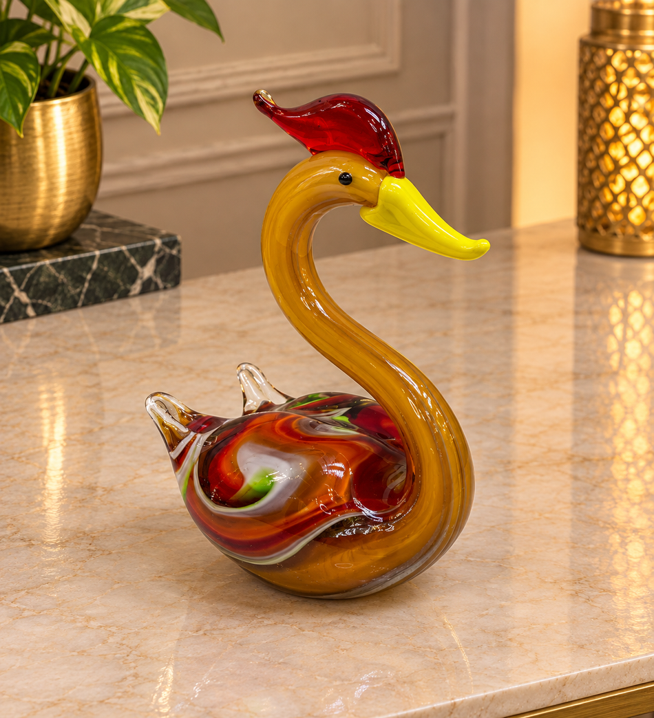 Handcrafted Multicolored Glass Swan Figurine