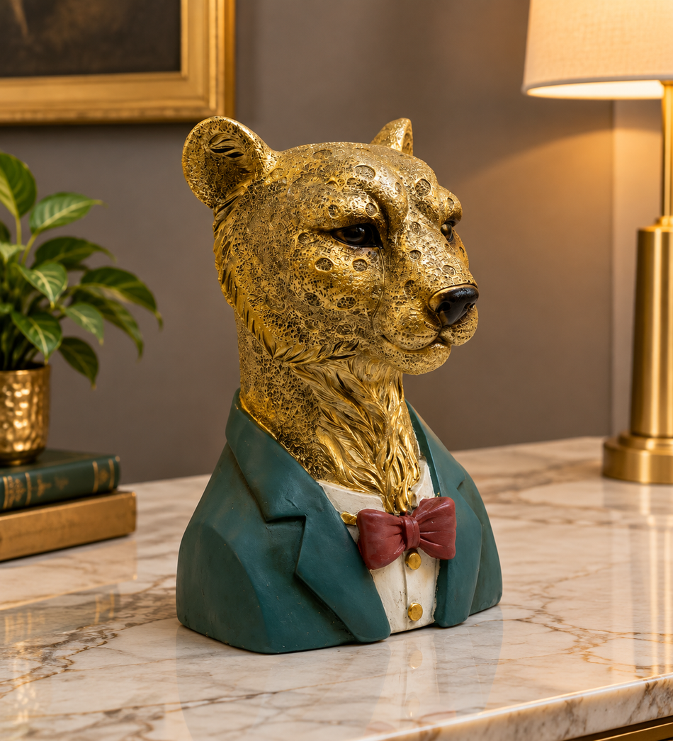 Gentleman Leopard Bust Table Sculpture