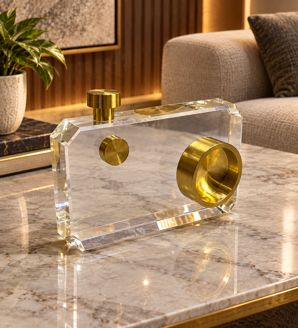 Clear Acrylic & Gold Camera Decorative Accent