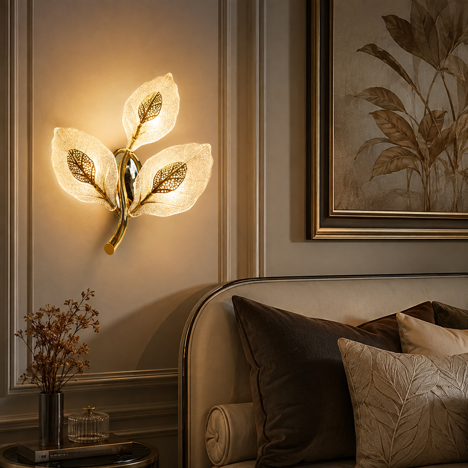 Elegant Golden Leaf Wall Light