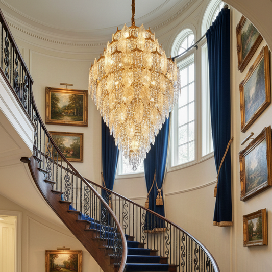 Leaf Crystal Double Height Chandelier