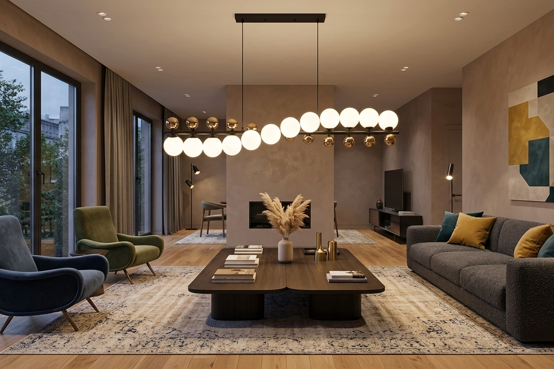 12-Lights Frosted & Gold Linear Chandelier