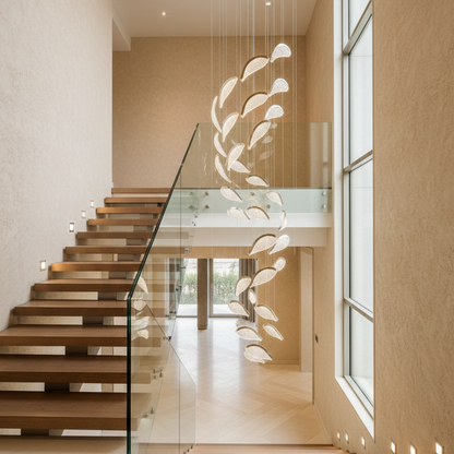 40 Lights Led Fish Shape Spiral Double Height Stair Chandelier