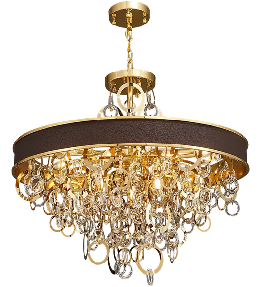 GILT METAL & CRYSTAL CHANDELIER - LARGE