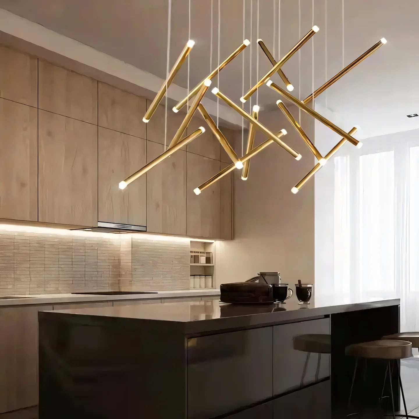 LED Golden Stick Tilted Long Chandelier
