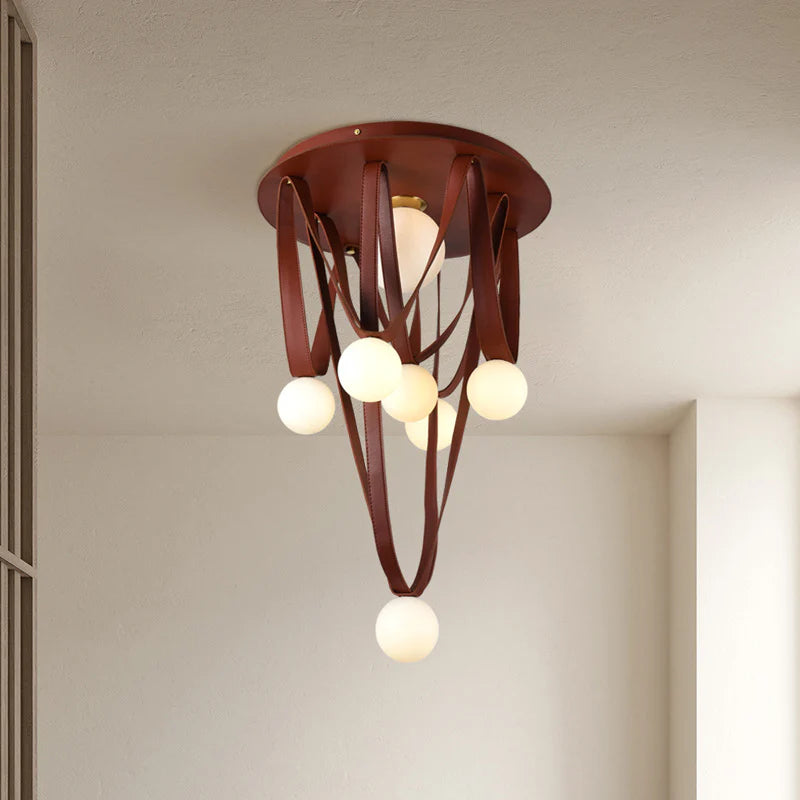 LEATHER BELT FROST GLASS BALL CHANDELIER