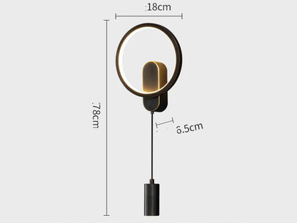 Modern Circle LED Wall Light with Downlight – Black & Gold Finish
