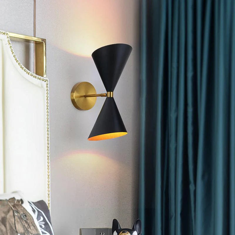 Double Cone Black & Gold Wall Light – Modern Mid-Century Style