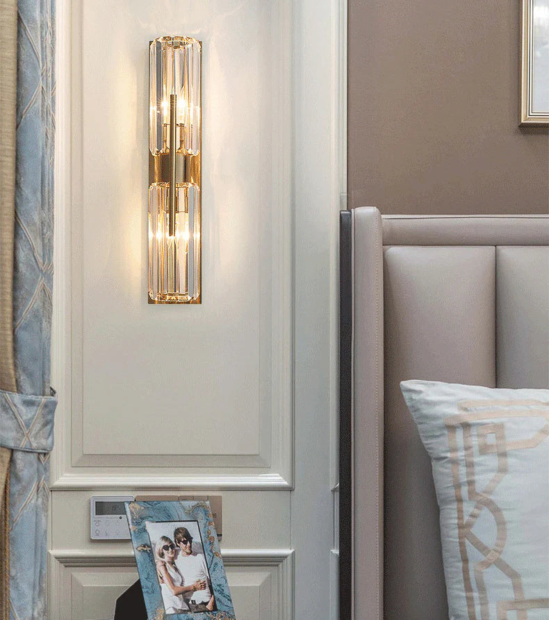 Modern Double Crystal Wall Light with Gold Backplate
