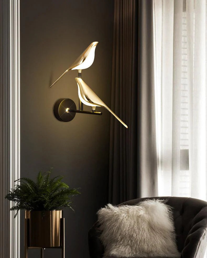 Twin Golden Bird LED Wall Light – Matte Black Base