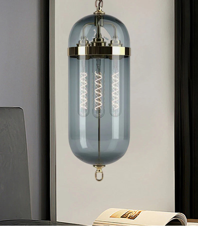 Smoke Glass Gold Metal Pendant Light