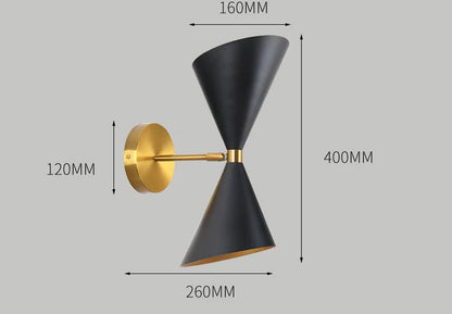 Double Cone Black & Gold Wall Light – Modern Mid-Century Style