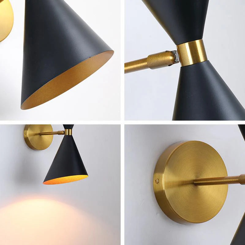 Double Cone Black & Gold Wall Light – Modern Mid-Century Style