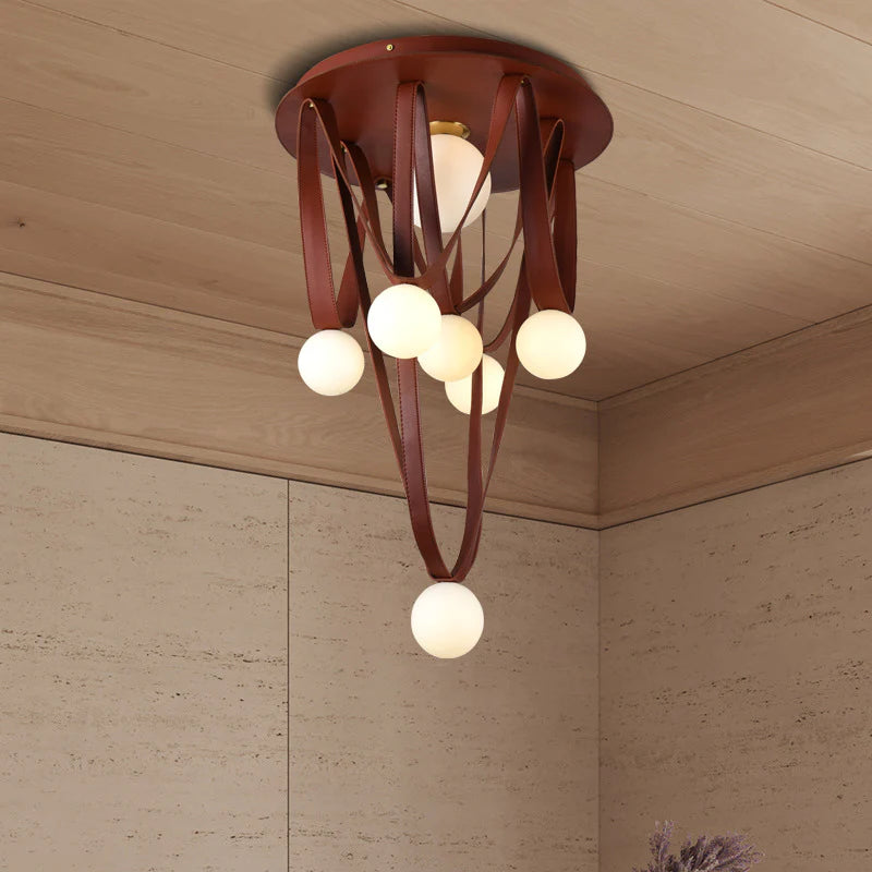 LEATHER BELT FROST GLASS BALL CHANDELIER