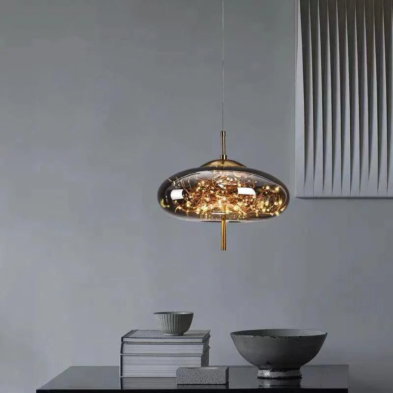 LED Fairy Smokey Glass Gold Pendant Light