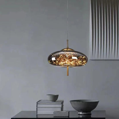 LED Fairy Smokey Glass Gold Pendant Light