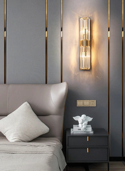 Modern Double Crystal Wall Light with Gold Backplate