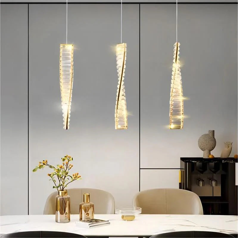 Crystal Twist LED Pendant Light – Modern Luxury Hanging Lamp for Bedroom & Living Room