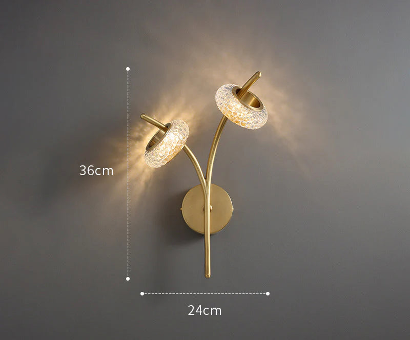 Twin Bloom Modern Wall Light – Gold with Crystal Ring Shades