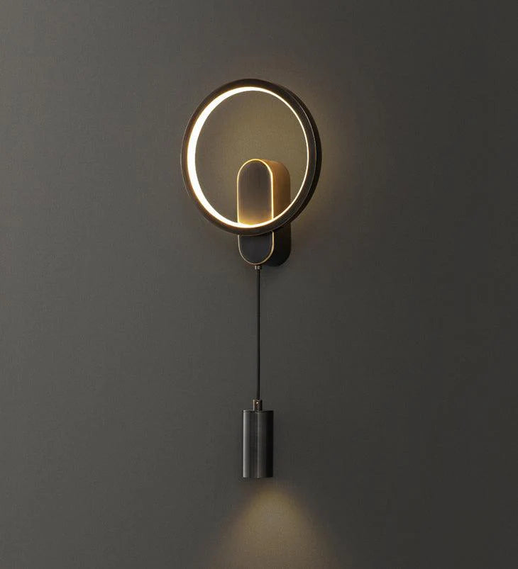Modern Circle LED Wall Light with Downlight – Black & Gold Finish