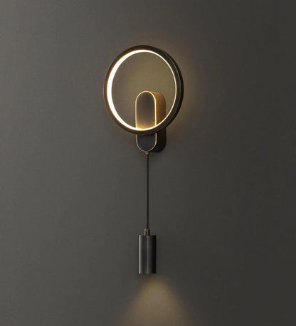 Modern Circle LED Wall Light with Downlight – Black & Gold Finish