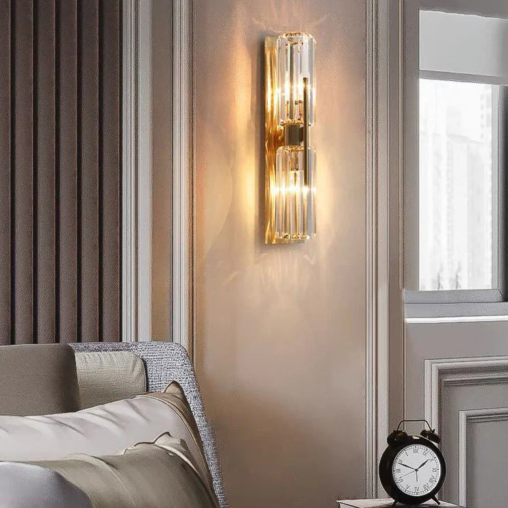 Modern Double Crystal Wall Light with Gold Backplate