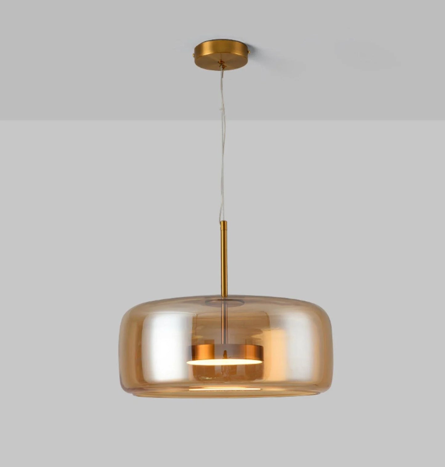 Modern Amber Glass Pendant Light – Gold Finish Hanging Lamp for Dining & Living Room