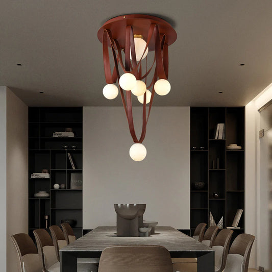 LEATHER BELT FROST GLASS BALL CHANDELIER