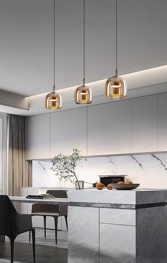 AmberGlow Pendant Light – Modern Amber Glass Dining Fixture