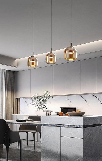 AmberGlow Pendant Light – Modern Amber Glass Dining Fixture