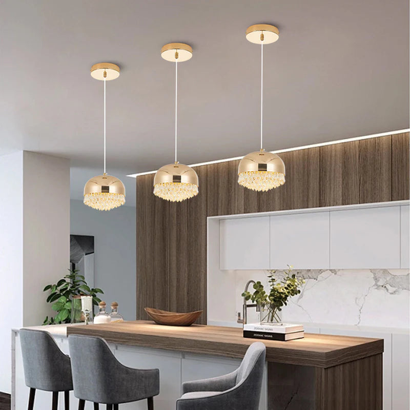 Golden Dome Pendant – Crystal Drop hanging Light