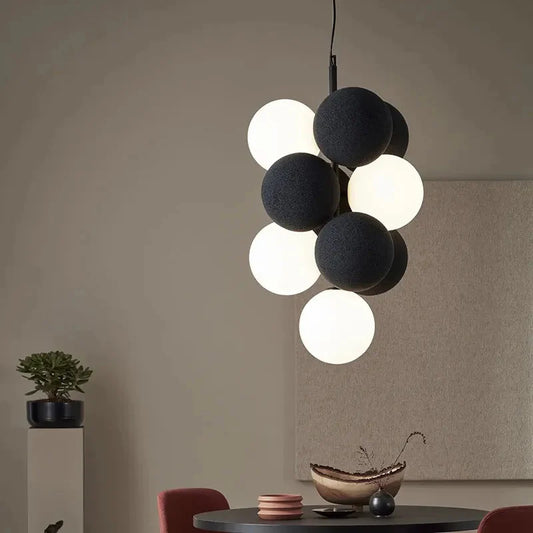 Luna Cluster Pendant – Textured Stone & Frosted Glass Chandelier