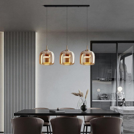 AmberGlow Pendant Light – Modern Amber Glass Dining Fixture