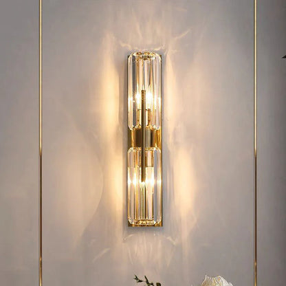 Modern Double Crystal Wall Light with Gold Backplate