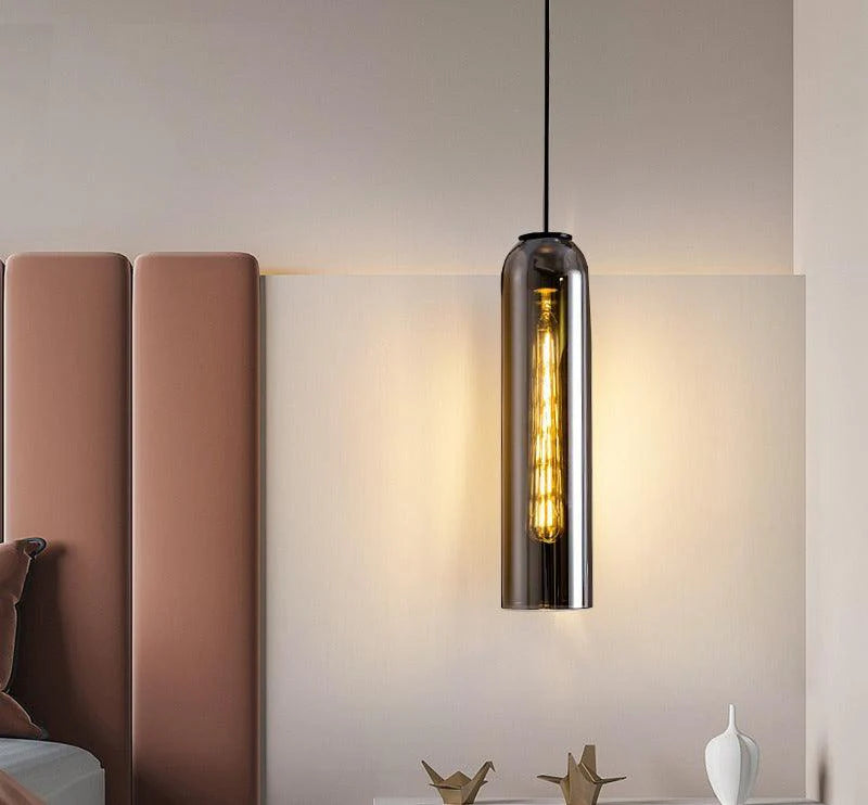 Long Smokey Glass Pendant Light