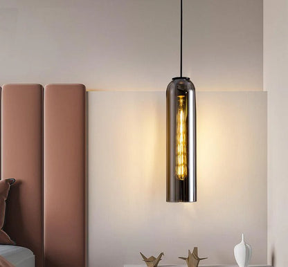 Long Smokey Glass Pendant Light