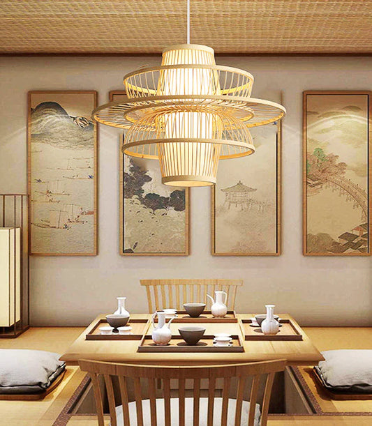 Rattan Bamboo Beige Pendant Light 45cm