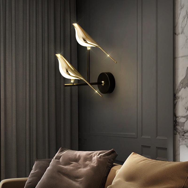 Twin Golden Bird LED Wall Light – Matte Black Base