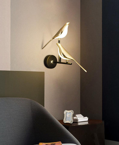 Twin Golden Bird LED Wall Light – Matte Black Base