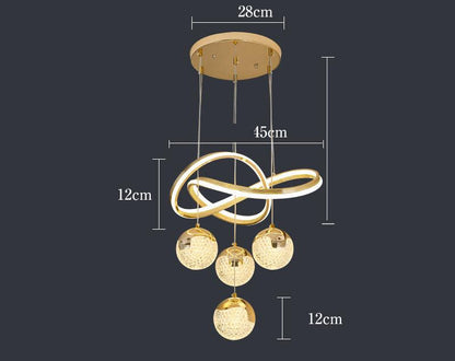 Modern Infinity Loop Gold LED Chandelier with Crystal Globe Lights – 5 Heads