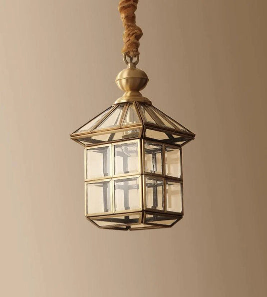 Vintage Lantern Pendant Light – Antique Brass & Glass Charm